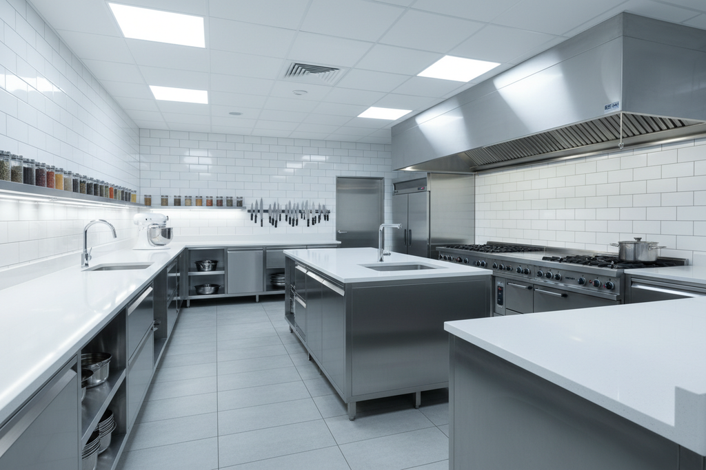 une belle cuisine professionnelle brillante et et super clean